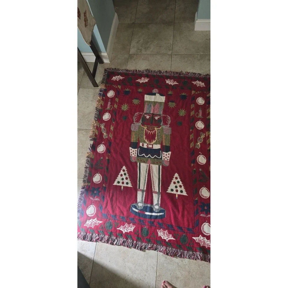 Nutcracker Blanket Solider Christmas Throw Woven Fringed Tapestry Holidays